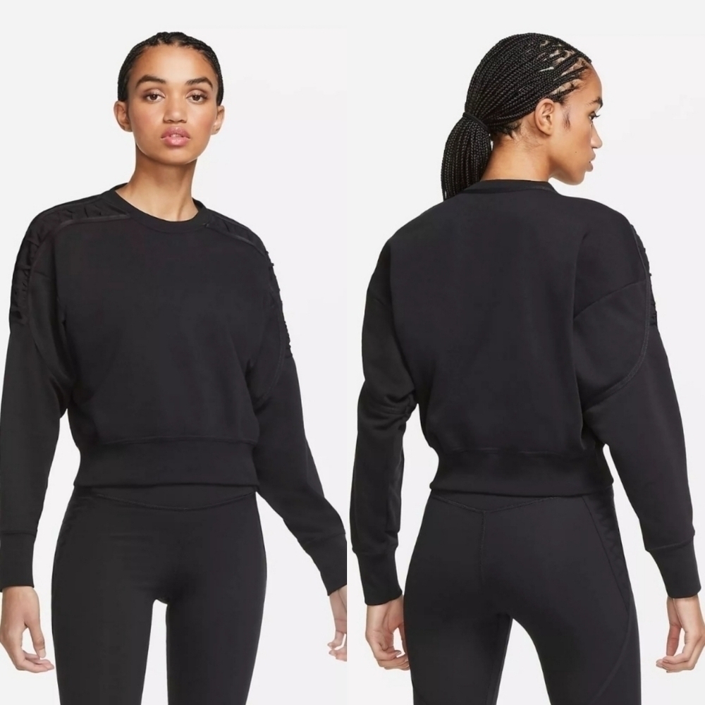 Nike Women's Cropped Fleece Lace Training Crew Sweatshirt XL Black DA0447-010